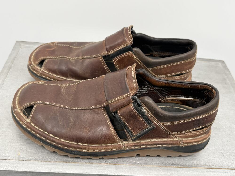 Timberland Men's Brown Leather Fisherman Sandals Size 9.5M Walking Travel Casual